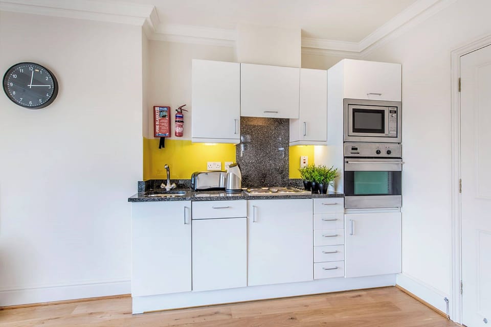 Apartment | Private kitchen | Full-size fridge, microwave, oven, stovetop