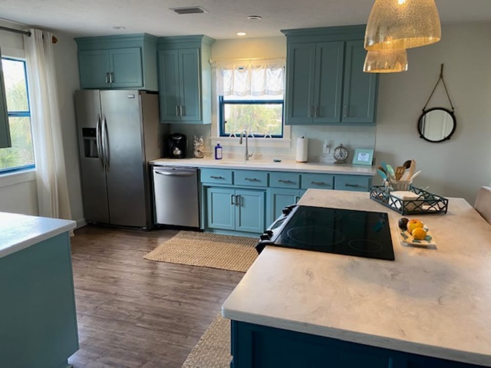 Fully equipped kitchen with Frigidaire appliances.