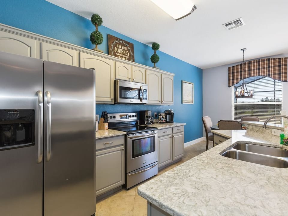 Granite counter tops in the kitchen and all stainless steel appliances.
