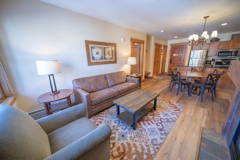 Updated wood floors and modern furniture