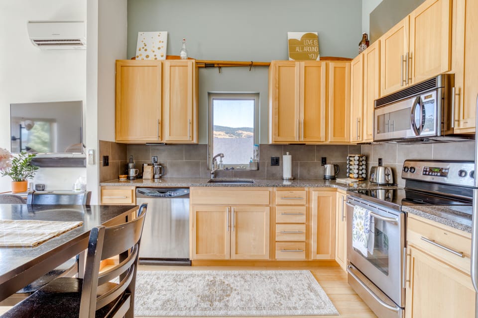 Spacious kitchen with breakfast items