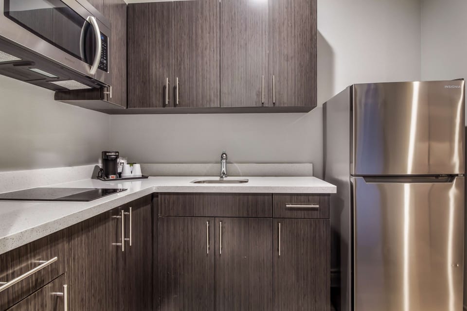 Full-size fridge, microwave, oven, stovetop