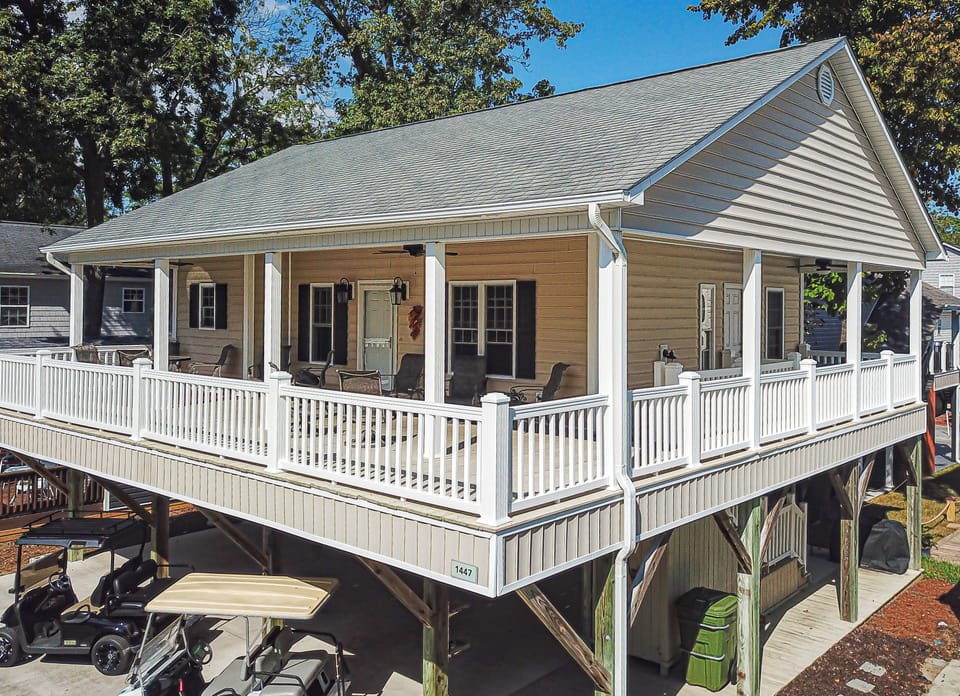 Look how big this covered elevated porch is. 