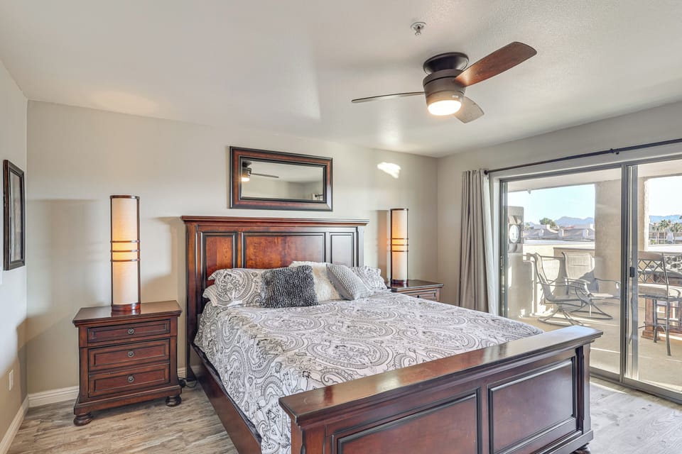 Bedroom 1 | Pillow-Top California King Bed | Linens Provided | Blackout Curtains