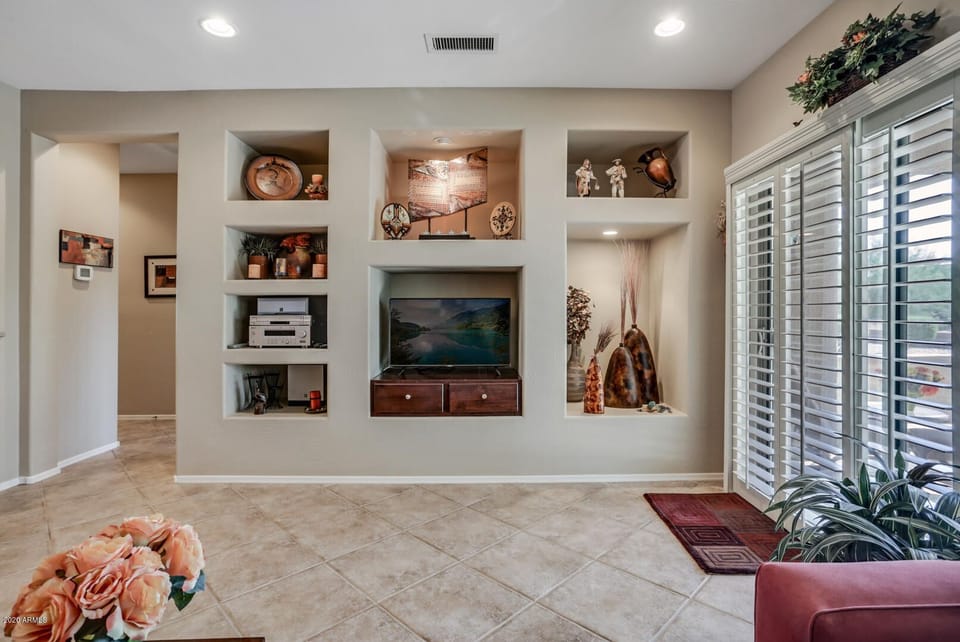 Media wall with DVD player and surround sound