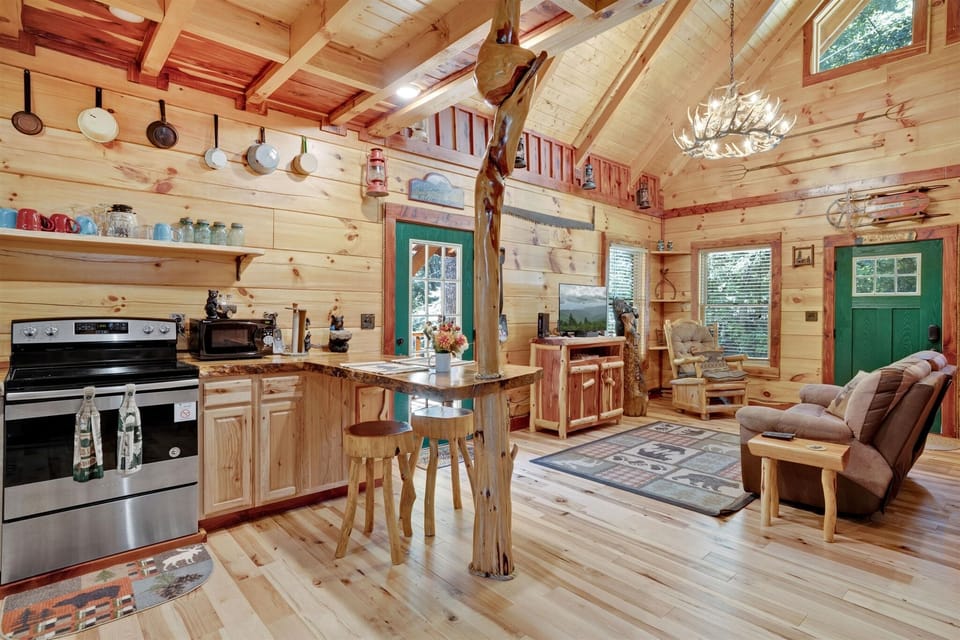 Open floor plan ... living, dining and modern, fully equipped kitchen.