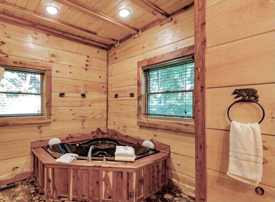 A relaxing soak in the jetted spa tub is a great way to unwind before bedtime.