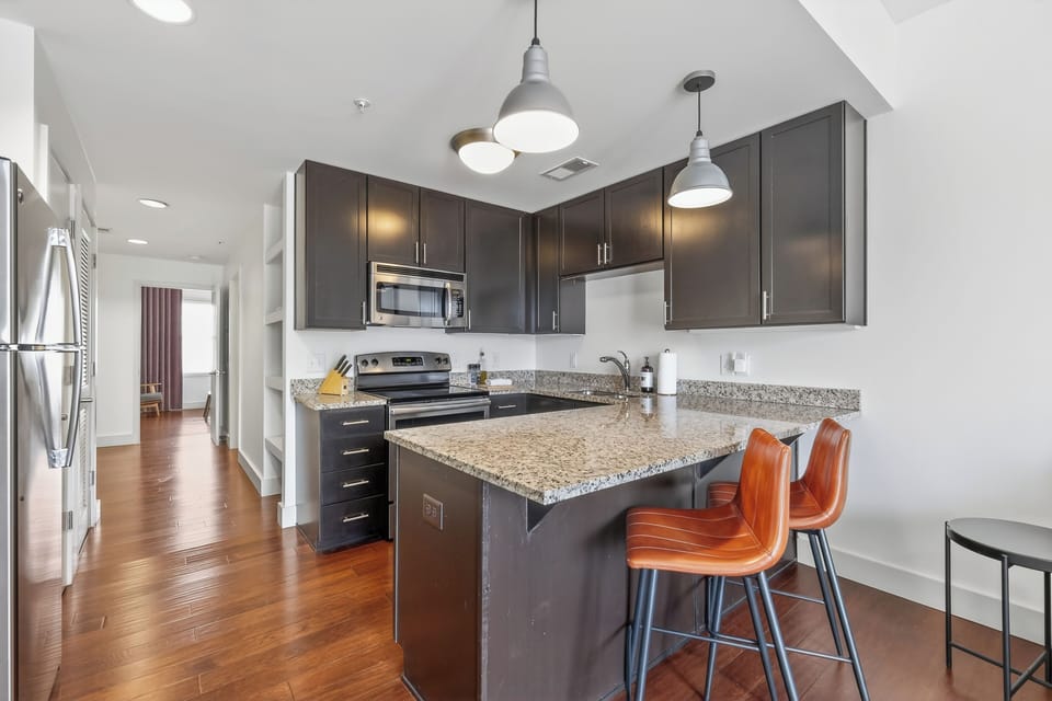 Large counter space perfect for working from the condo.