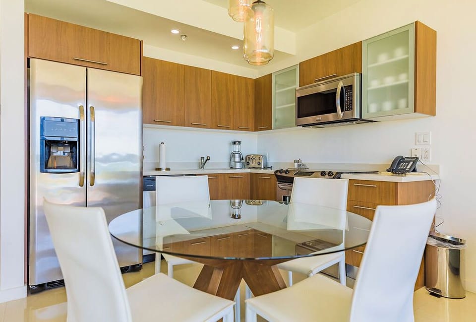 Dining table and kitchen