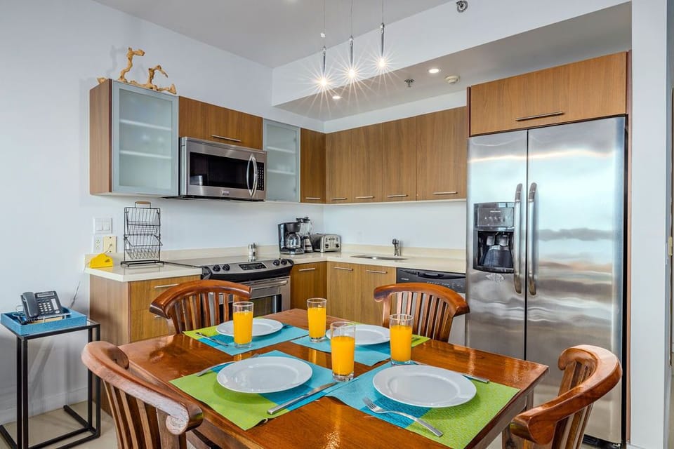 Dining table and kitchen