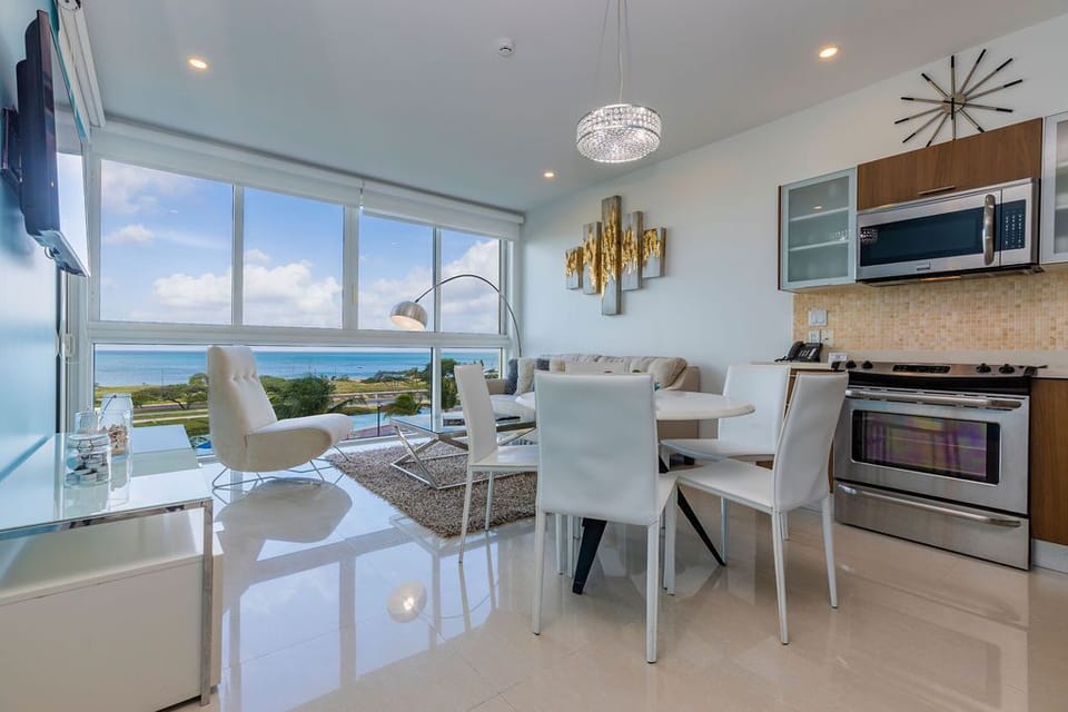 Dining table and living room