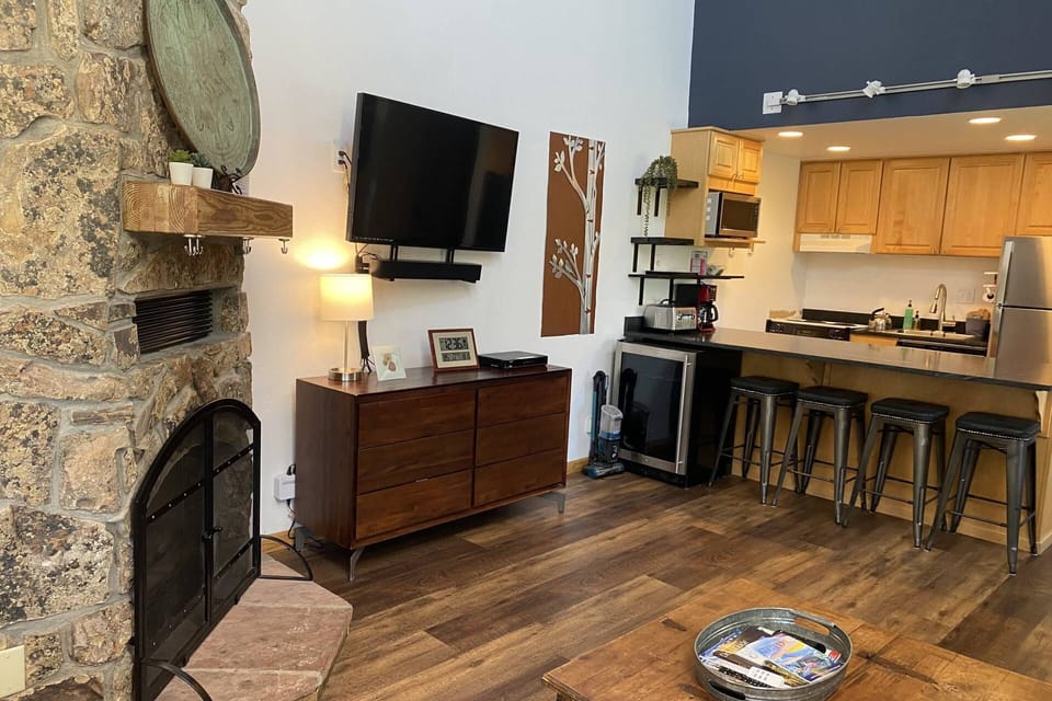 Great bar space for breakfast or drinks after -- with an easy access wine fridge!
