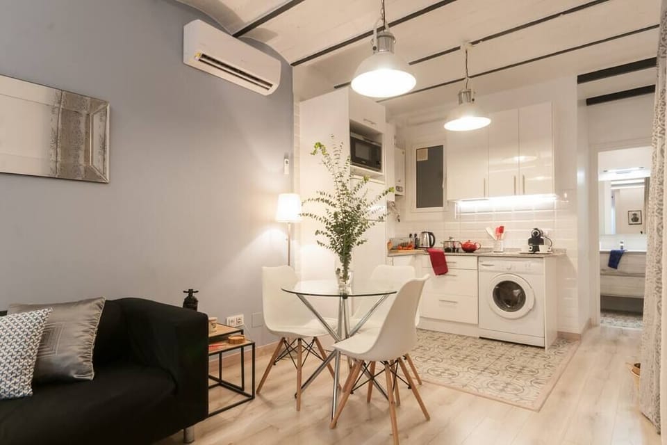 Living room with dinning table and open kitchen 