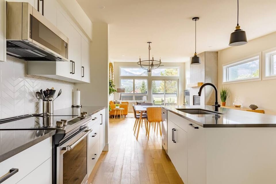 Light-filled fully stocked kitchen for all your culinary needs