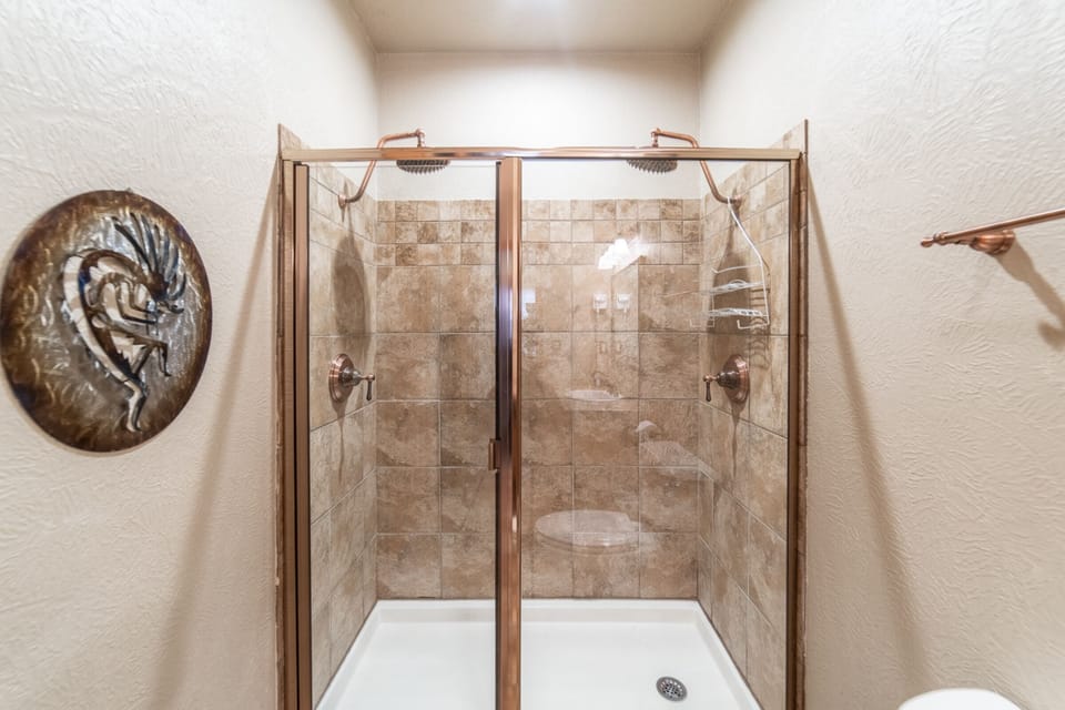 Bathroom One - Double Shower with Copper Rain Heads
