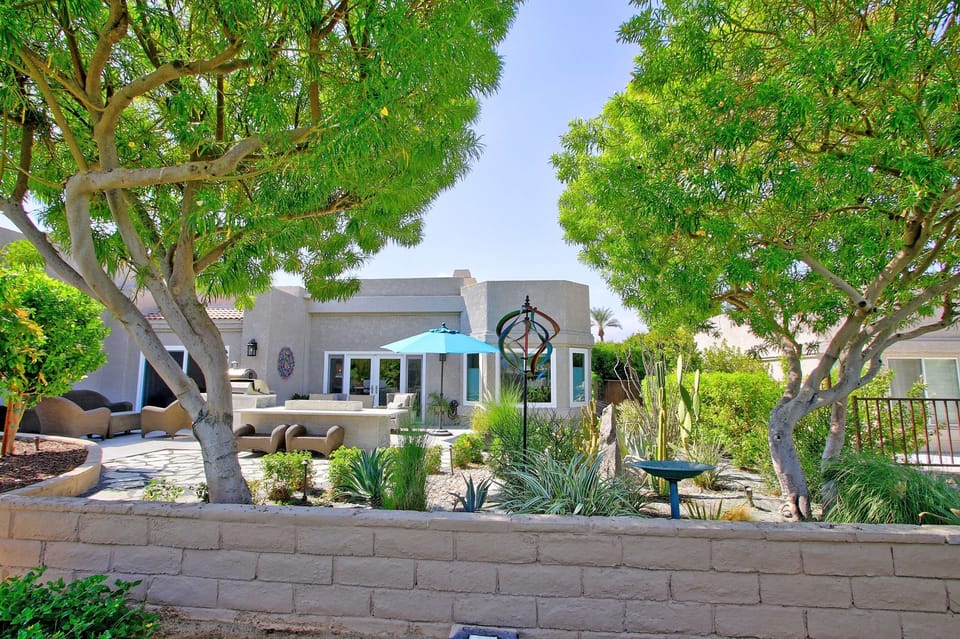 view of patio from green belt
