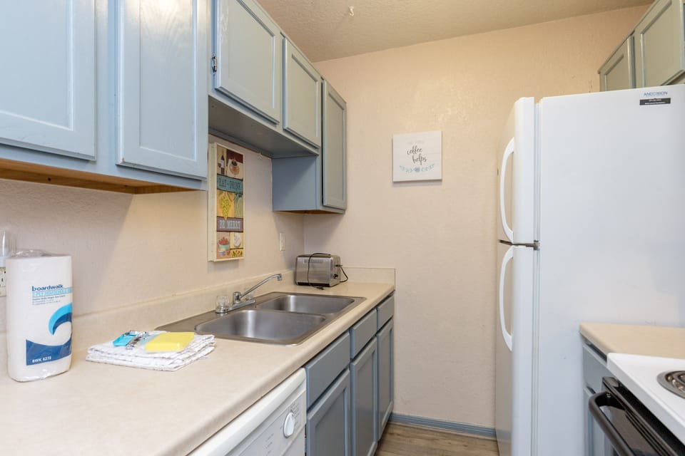 Your fully equipped kitchen offers everything needed for home-cooked meals, with modern appliances and ample counter space for meal prep.