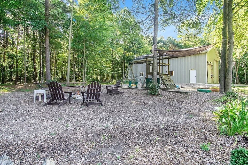 Firepit and Playscape in Back
