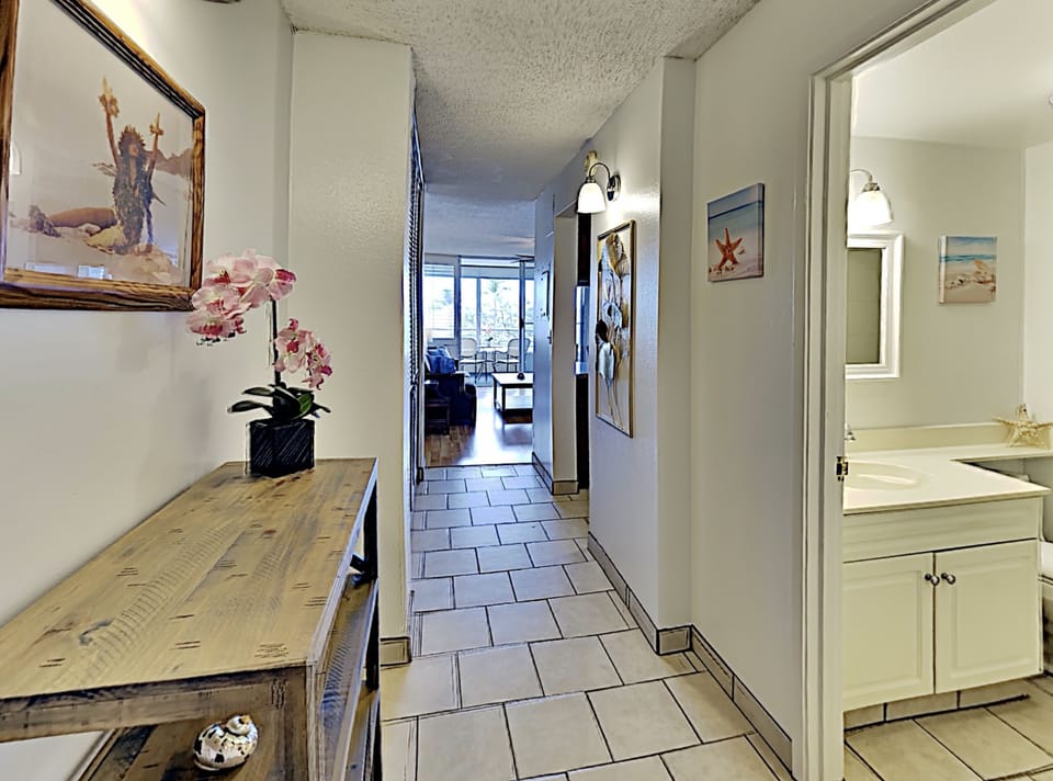 This Beachy and Hawaiian decorated condo will make you feel vacation vibes the moment you enter.