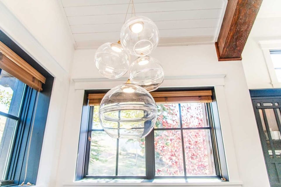 New lighting in kitchen nook in the kitchen - great place to put the kids!