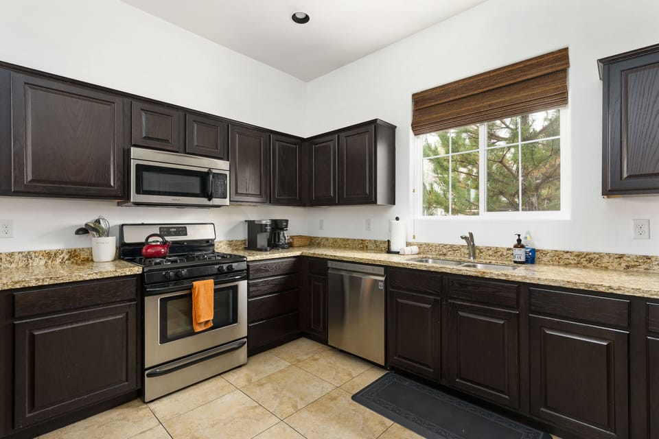 Large kitchen stocked with everything you need to cook at “home”