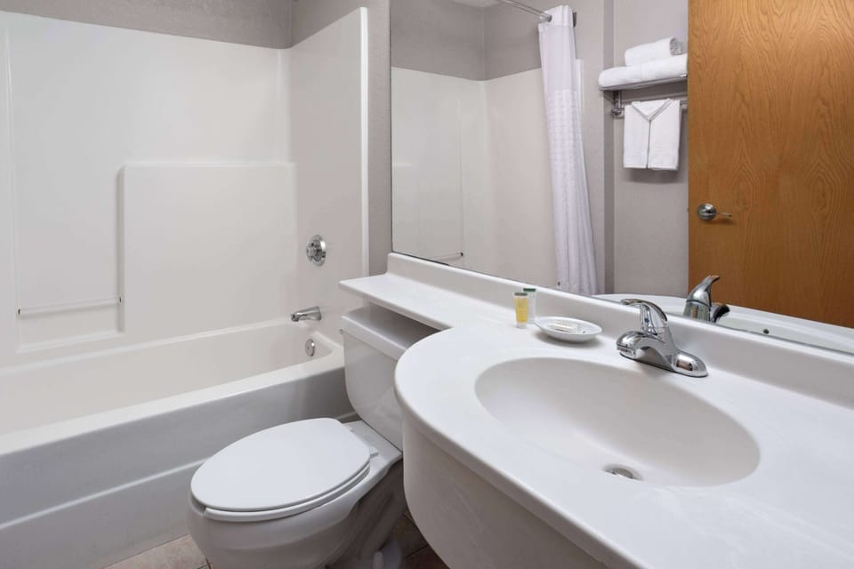 Combined shower/tub, free toiletries, hair dryer, towels