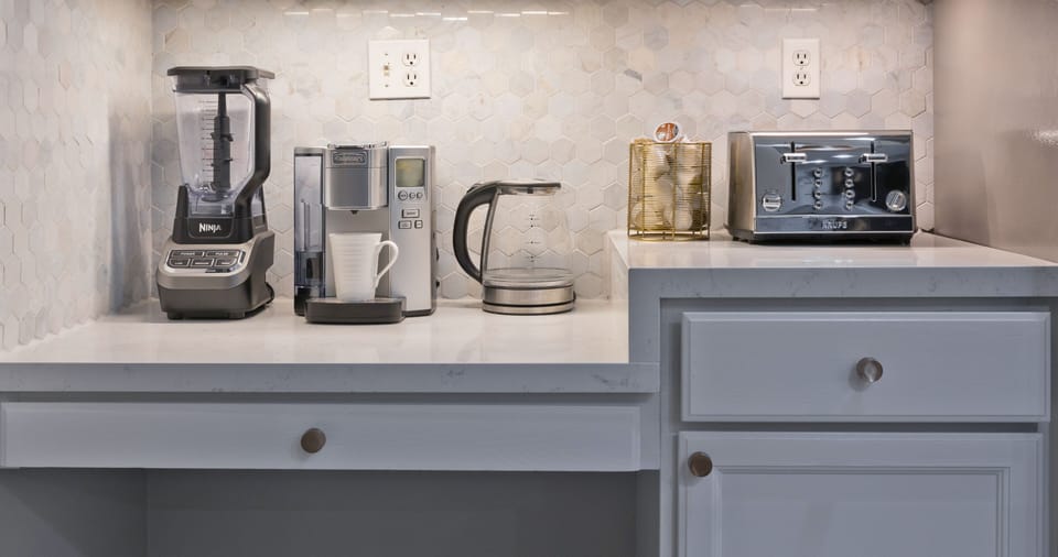 Breakfast station is equipped with everything you need to start your morning off