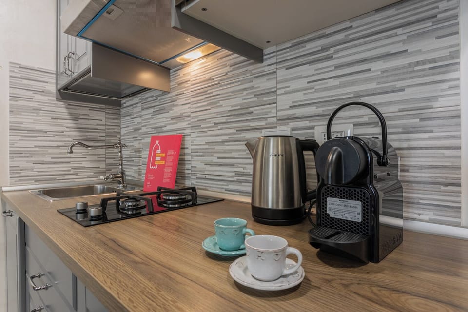 Studio | Private kitchen | Full-size fridge, microwave, stovetop, electric kettle