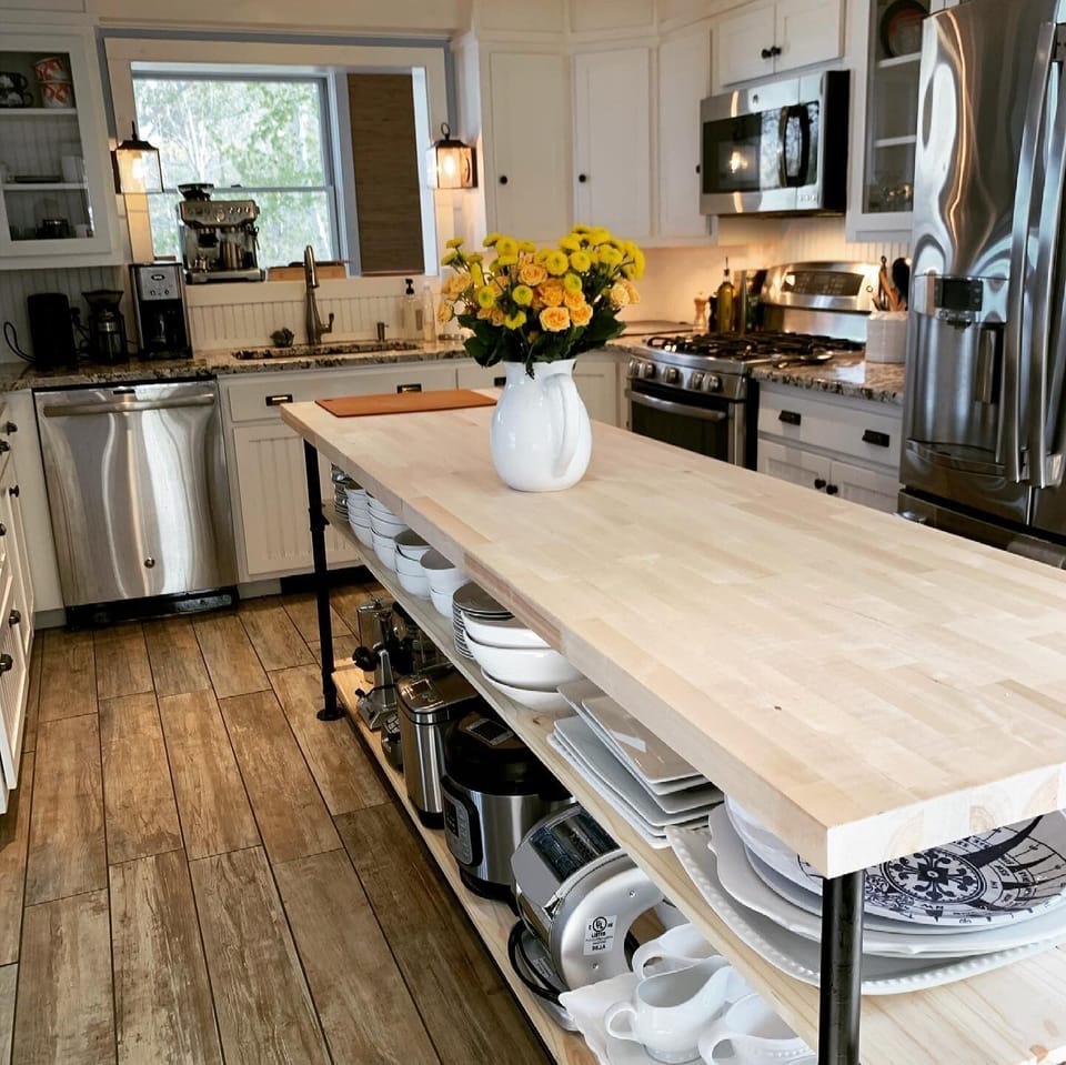Our chef's kitchen with a workbench made from scratch by Matt
