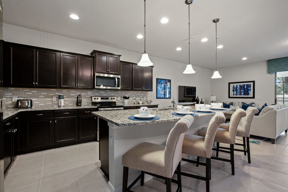 View 2 of classy barstool seating facing the kitchen
