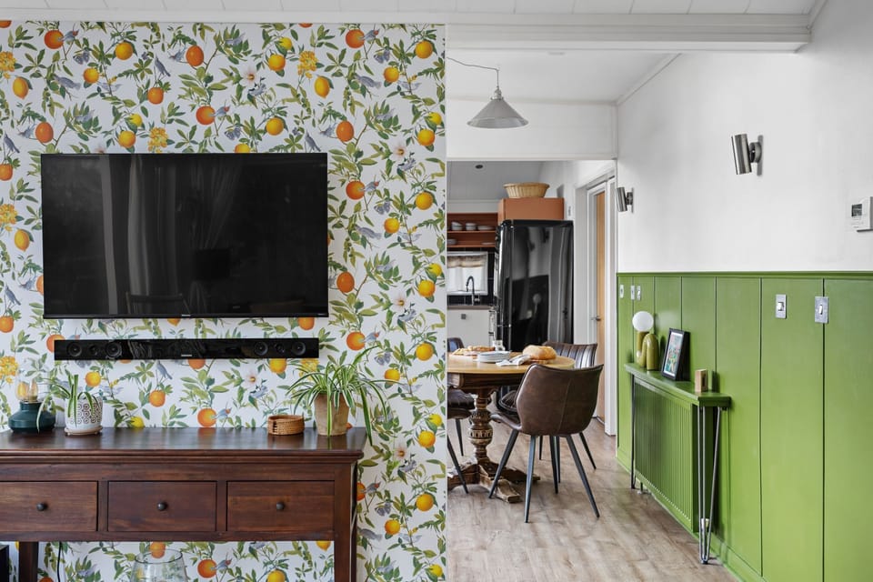 Smart Tv in the living area and colourful hall to the kitchen  - Parracombe