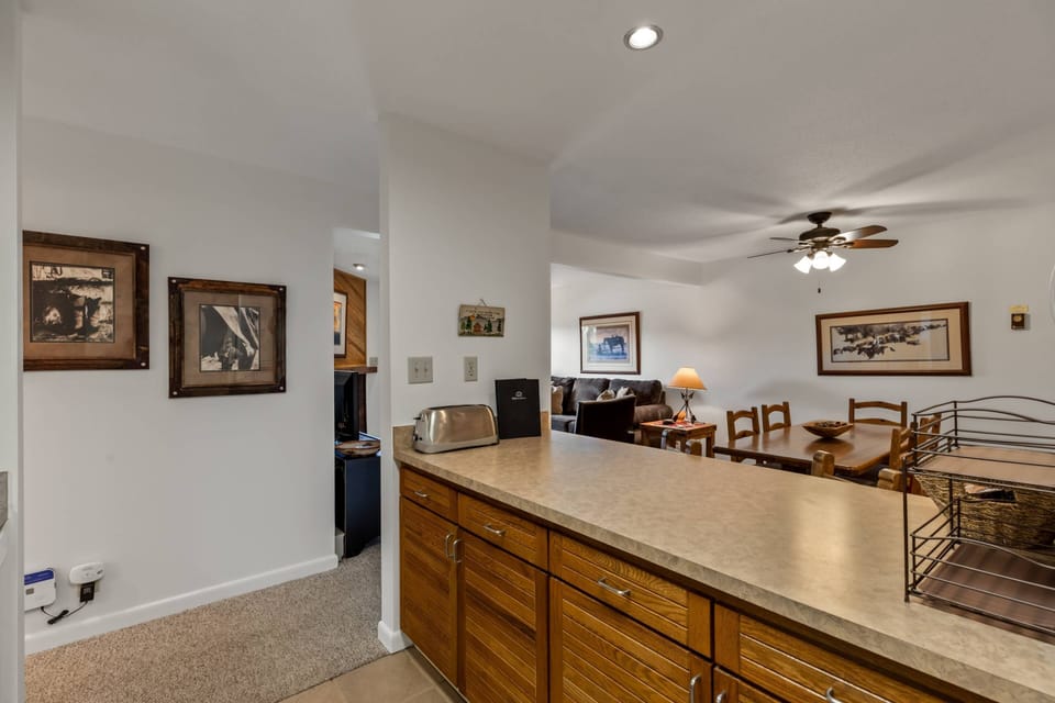 A warm, welcoming kitchen with lodge-style accents.