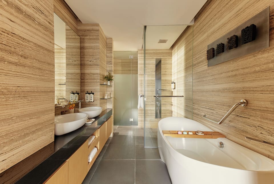 Eco-friendly toiletries, hair dryer, bathrobes, slippers