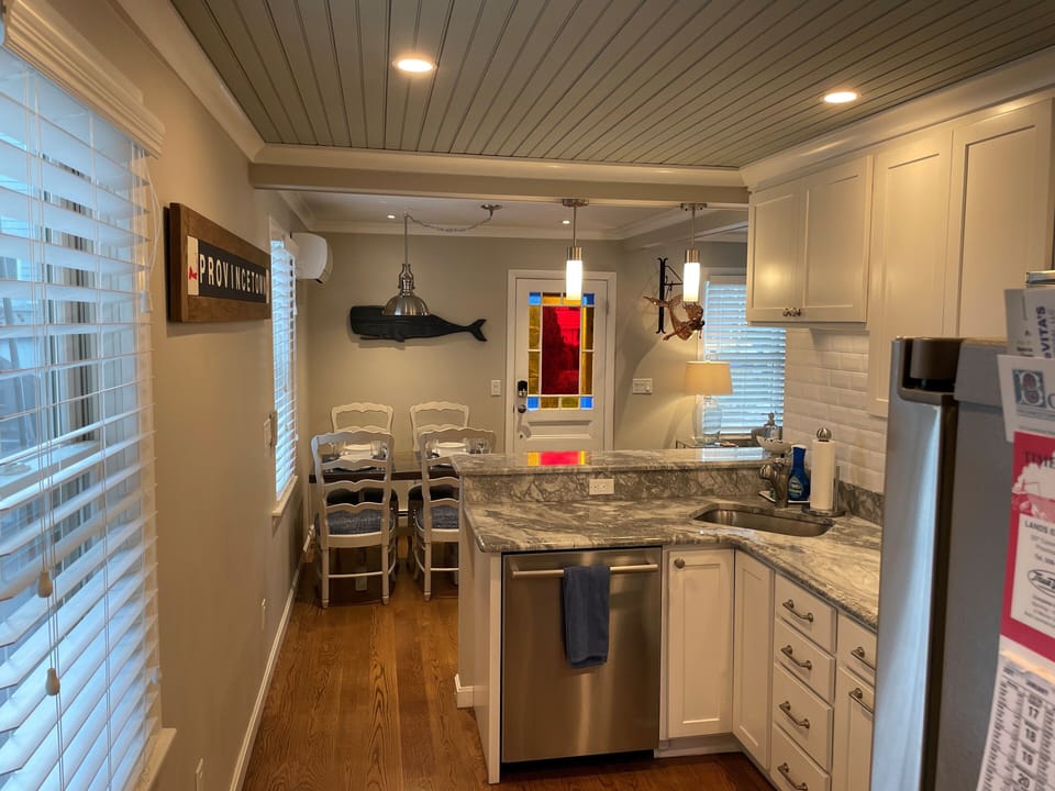 Kitchen looking into dining area