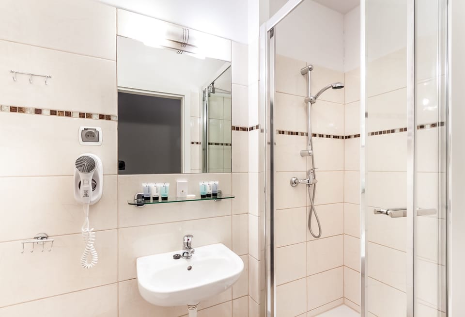 Hair dryer, towels, toilet paper
