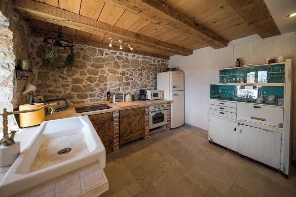 Villa | Private kitchen | Fridge, microwave, oven, stovetop