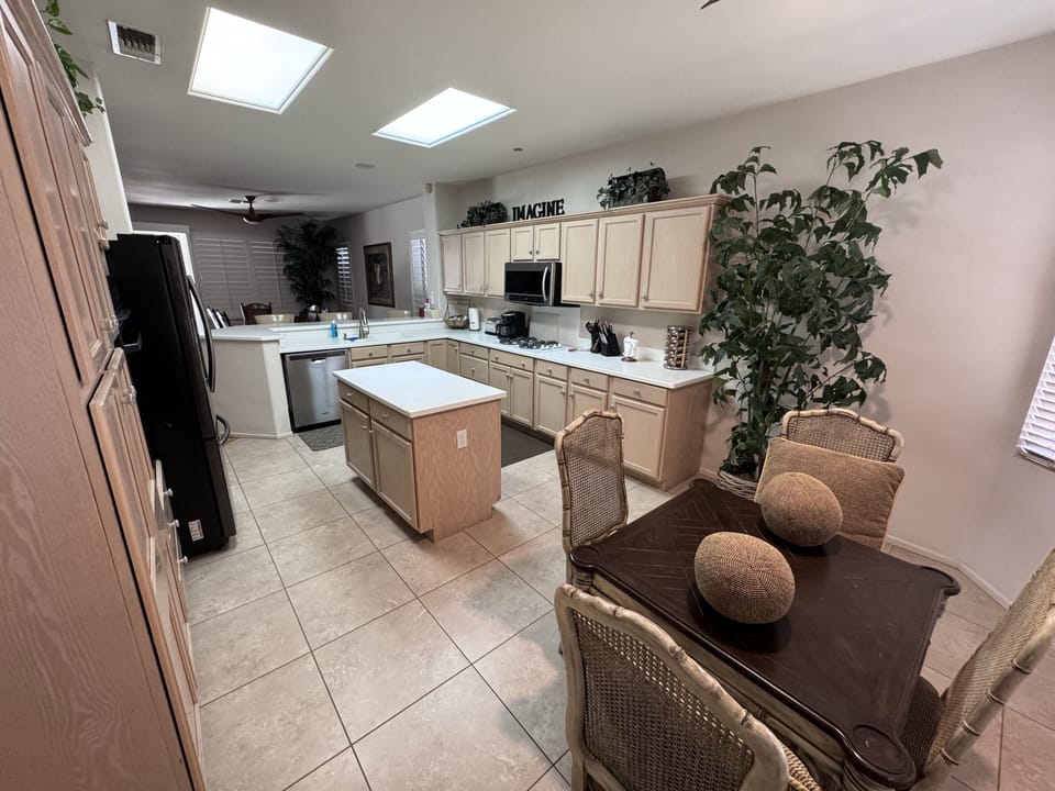 Kitchen stocked with everything for cooking great meals!  New appliances.