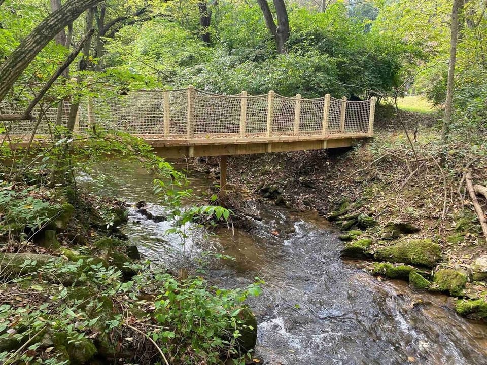 One of 3 hiking bridges over the streams 