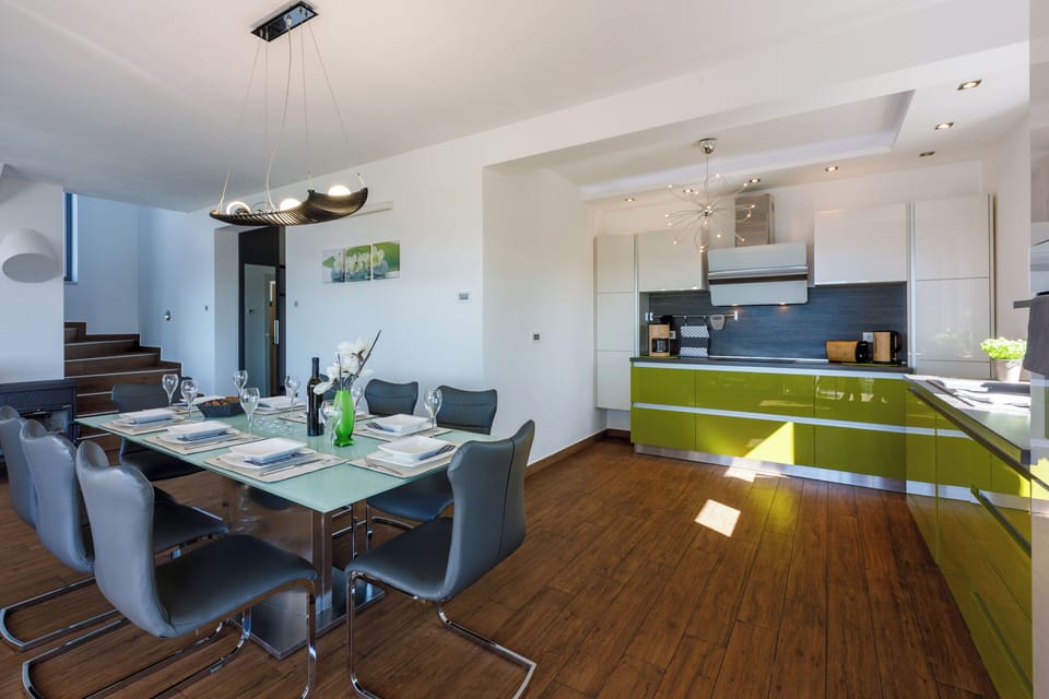 Villa | Private kitchen | Fridge, microwave, oven, stovetop