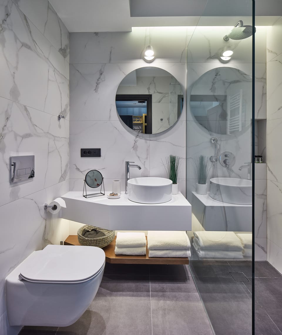 Deluxe Suite | Bathroom | Shower, rainfall showerhead, eco-friendly toiletries, hair dryer
