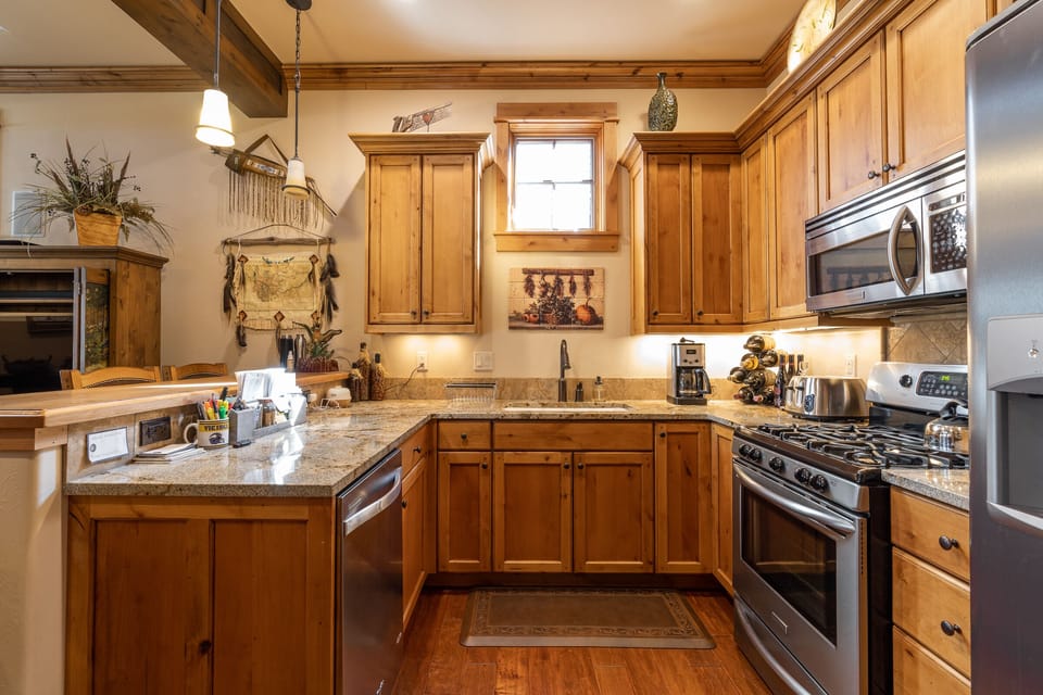 The beautiful kitchen is stocked with everything you will need to prepare your meals.