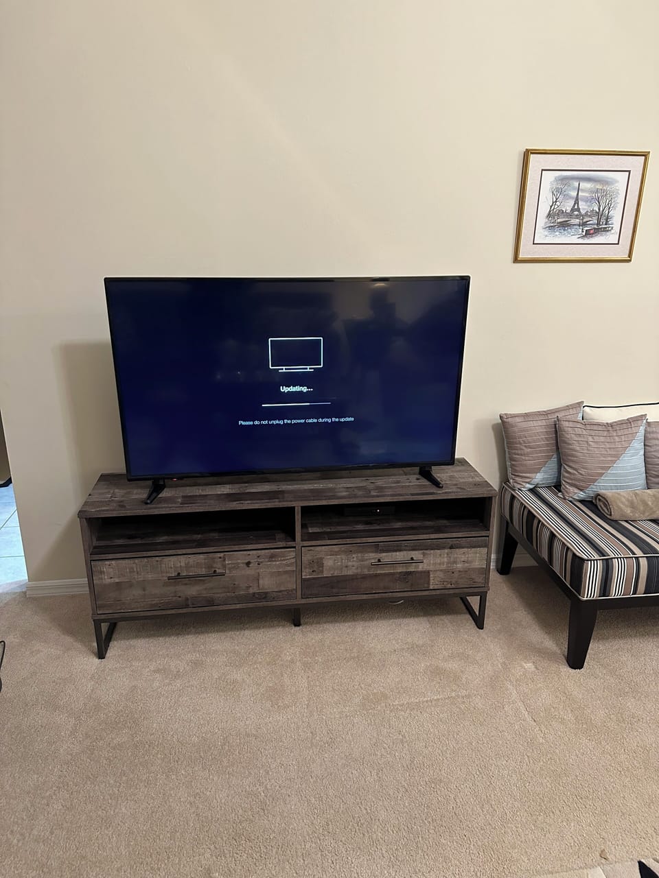 55" television with cable and streaming services in the living room