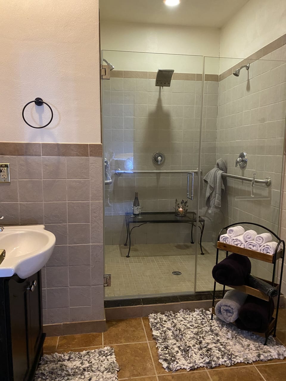 En Suite #2 has a huge walk in shower with 3 shower heads w/ waterfall feature