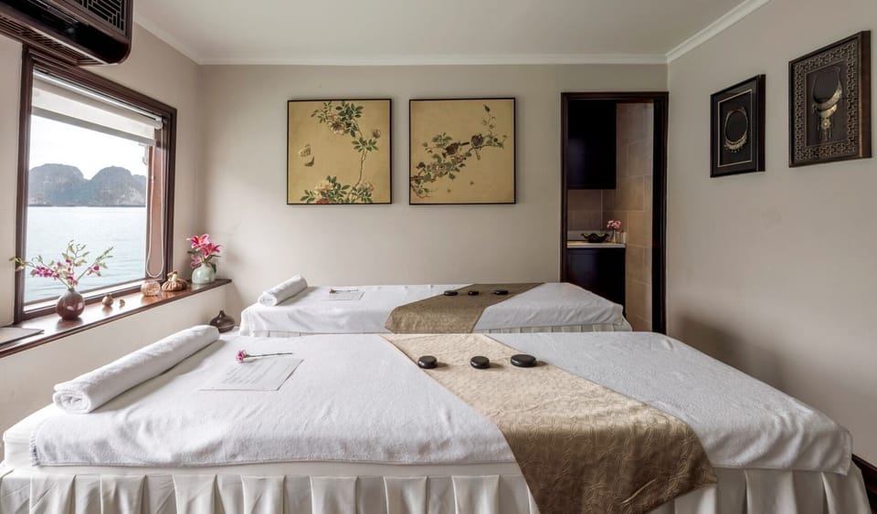 Heritage Line Violet cruise – Ha Long Bay & Lan Ha Bay Docked boat in Vietnam