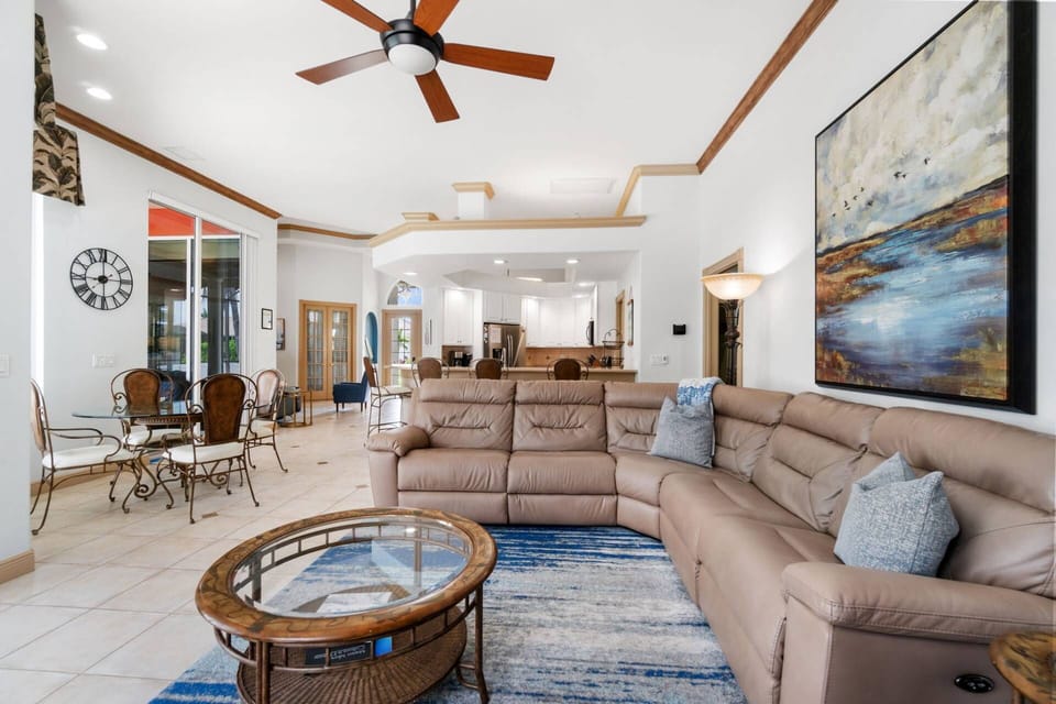 Unwind and connect with the family in comfort on the new leather sectional with dual recliners.