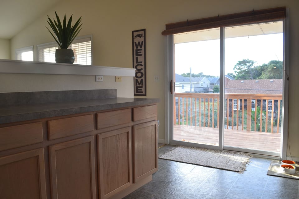 Kitchen looking out onto the porch