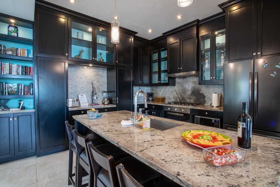 Well equipped kitchen with dishwasher, garburator, ice maker, wine cooler