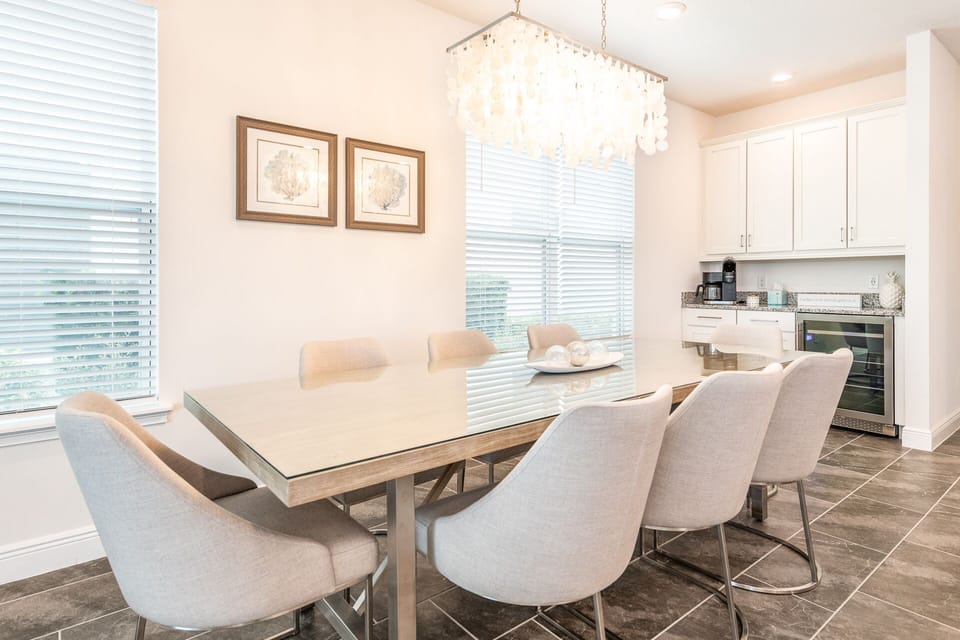 Beverage fridge and Keurig off dining room