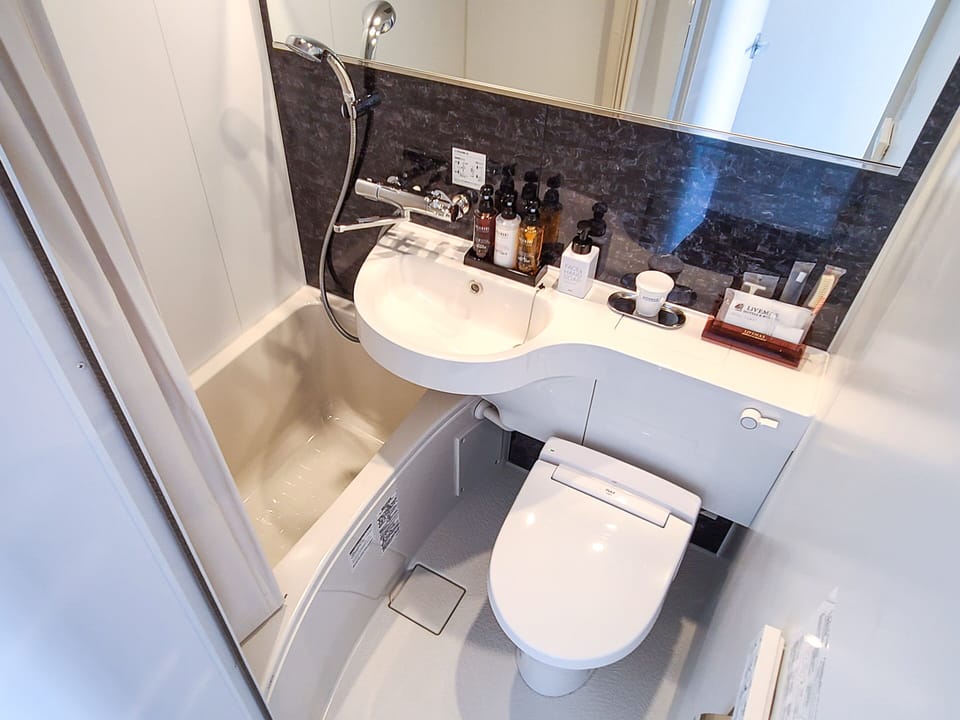 Combined shower/tub, free toiletries, hair dryer, bathrobes