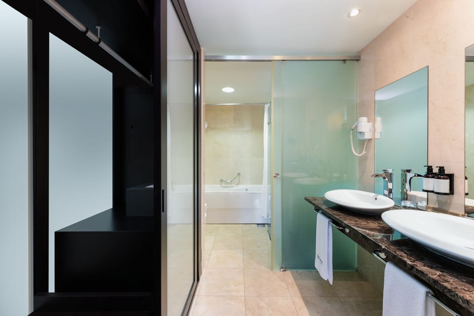 Free toiletries, hair dryer, bidet, towels